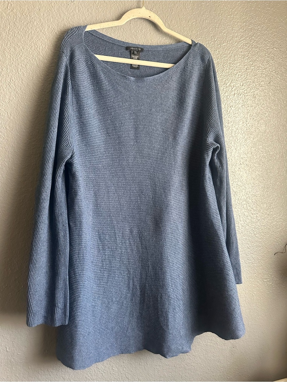 Lafayette 148 New York Light Blue Ribbed Shirt dress silk/ cashmere blend 2XL